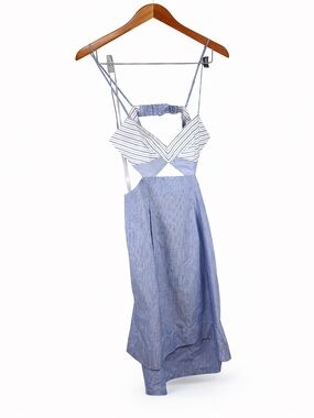 BCBGMAXAZRIA Runway Dot Dress Size 2 Celestial Blue White Summer Sleeveless open